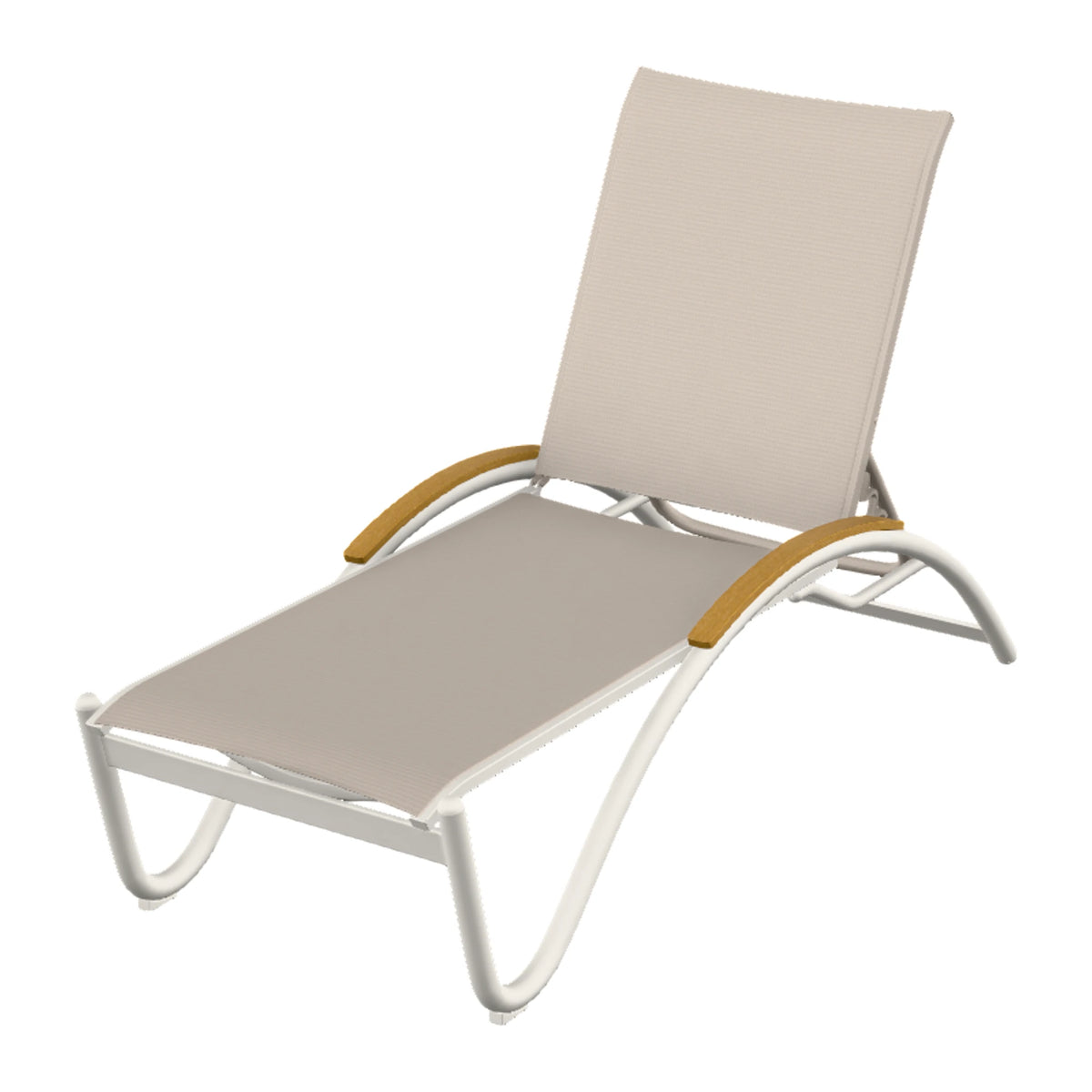 Helios Sling Chaise w/ Polymer Accents — Snow PC / Teak Accents
