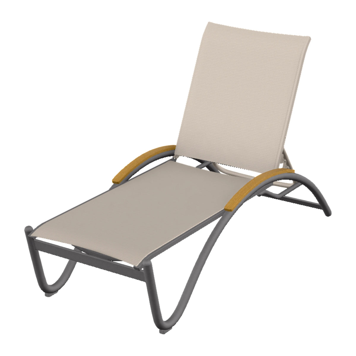 Helios Sling Chaise w/ Polymer Accents — Graphite Txt PC / Teak Accents