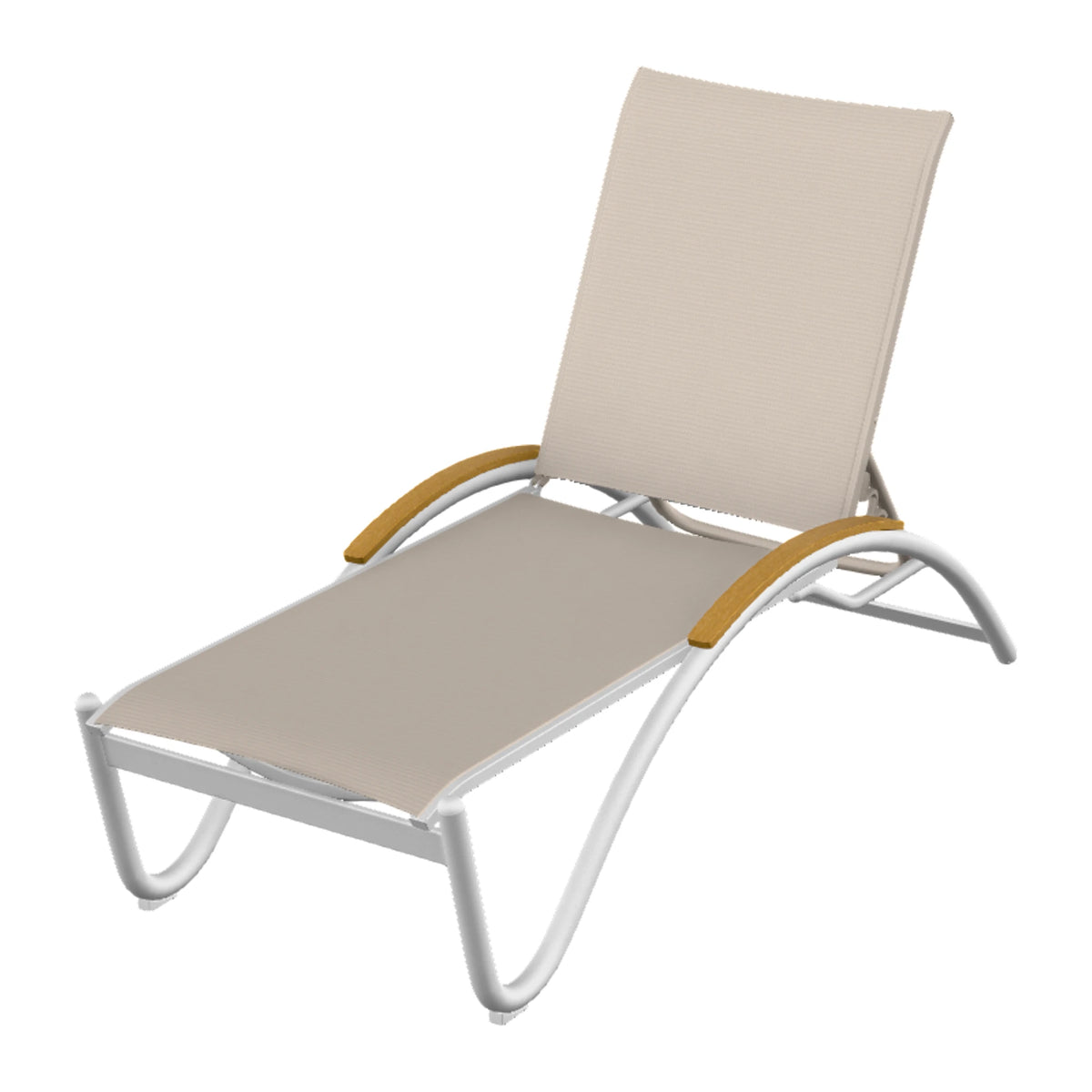 Helios Sling Chaise w/ Polymer Accents — White Txt PC / Teak Accents