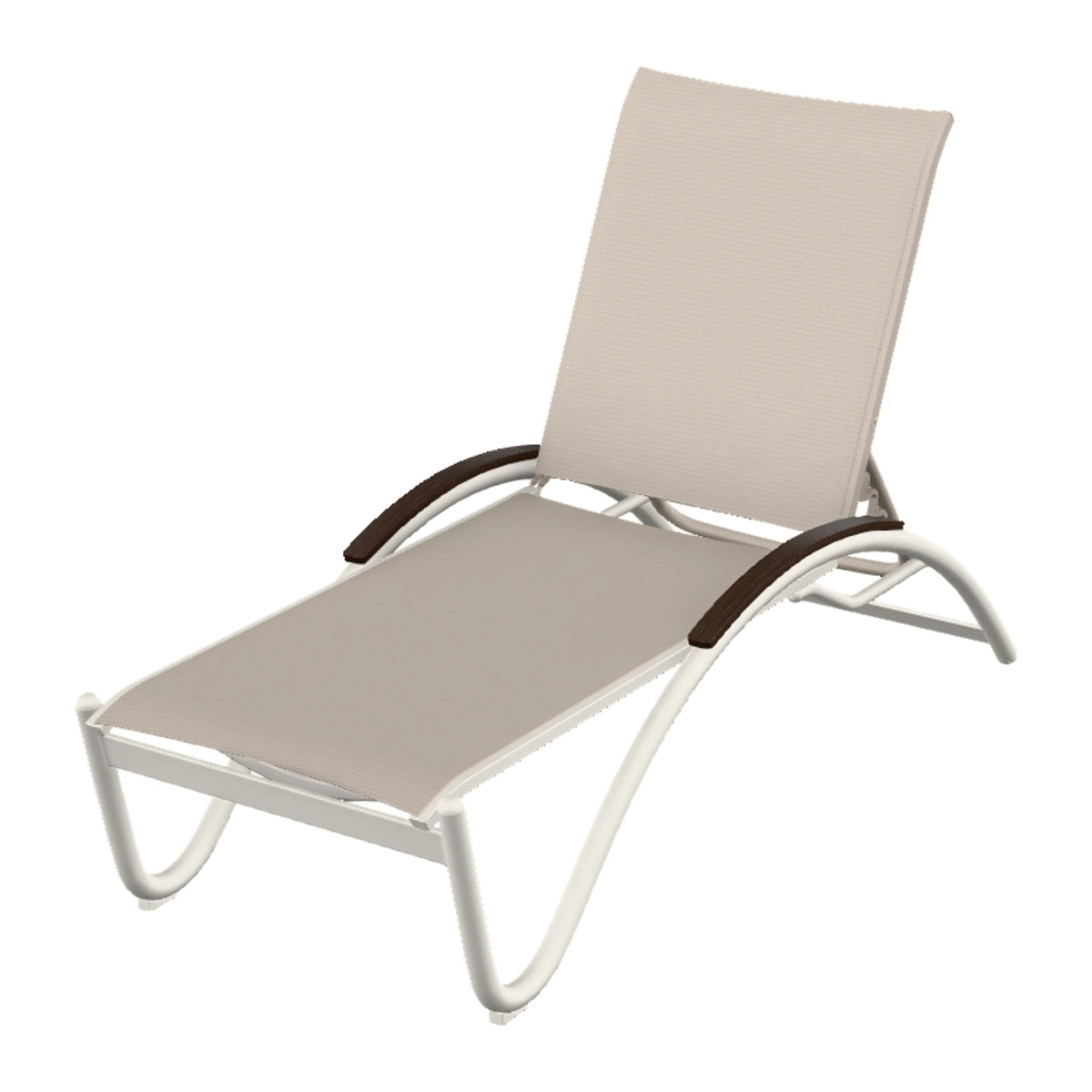 Helios Sling Chaise w/ Polymer Accents — Snow PC / Chestnut Accents