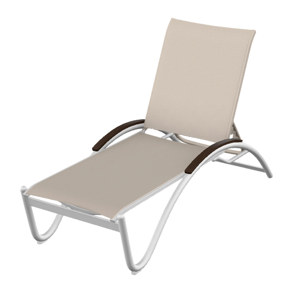 Helios Sling Chaise w/ Polymer Accents — White Txt PC / Chestnut Accents
