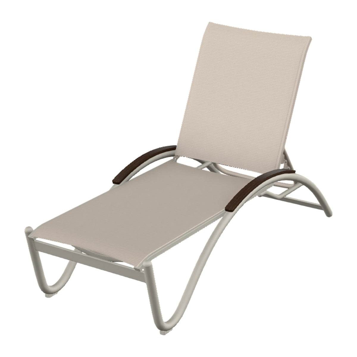 Helios Sling Chaise w/ Polymer Accents — Warm Grey PC / Chestnut Accents