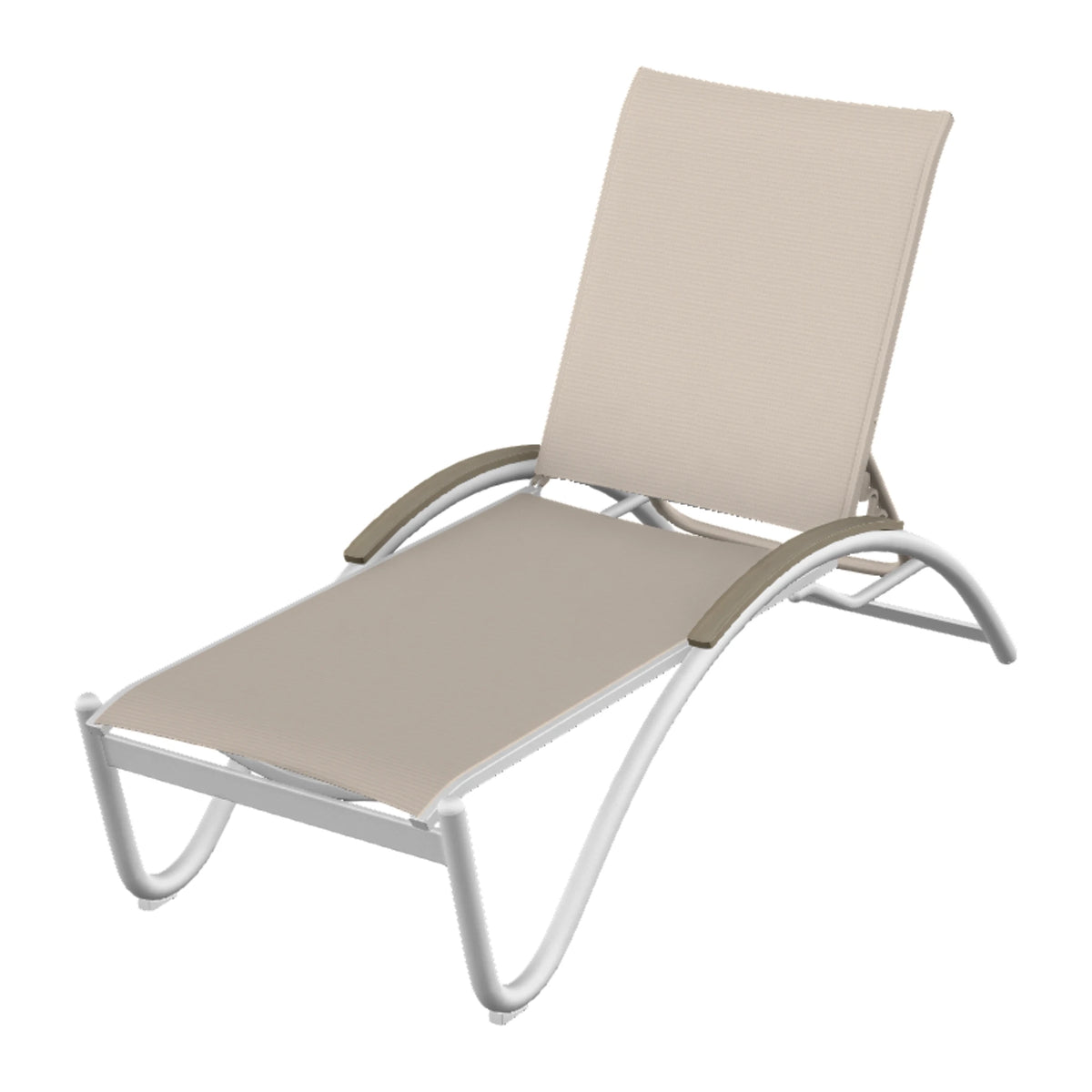 Helios Sling Chaise w/ Polymer Accents — White Txt PC / Weathered Wood Accent