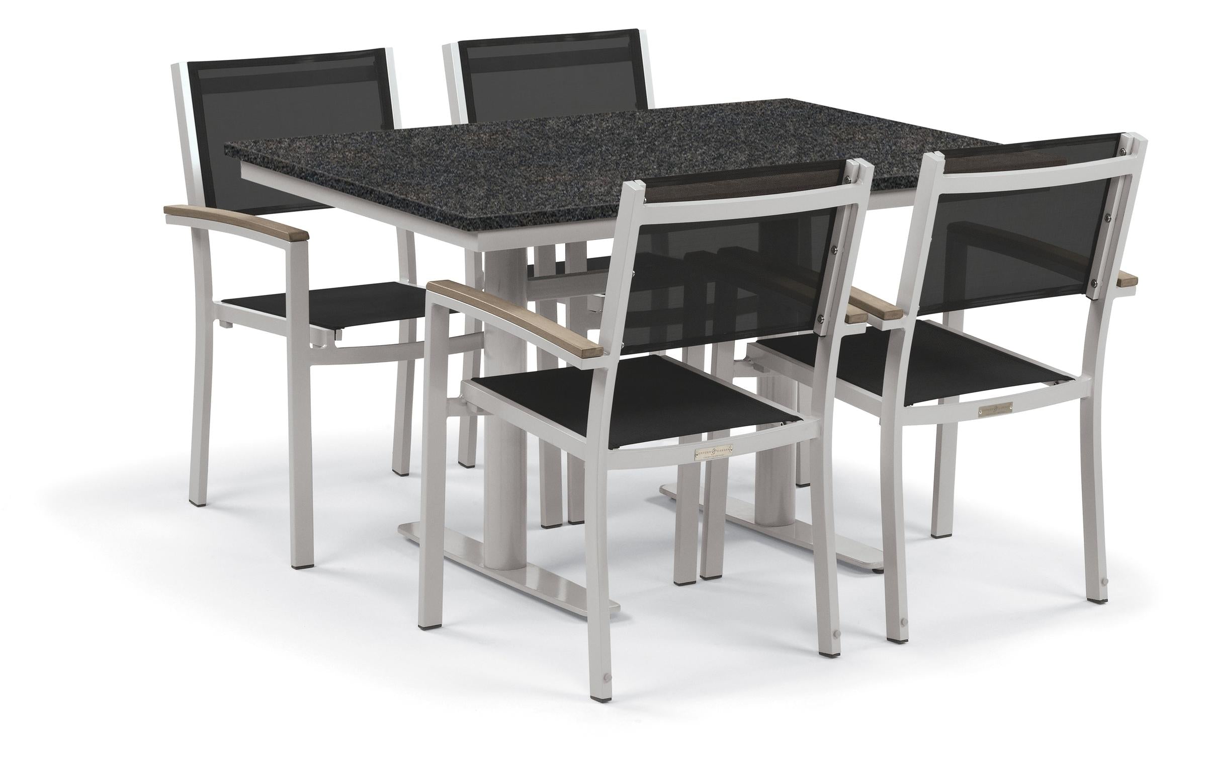 Travira 5-Piece 34X48'' Table And Sling Chair Bistro Set - Black-Sling Sling - Vintage-Tekwood - Charcoal-Lite-Core Top
