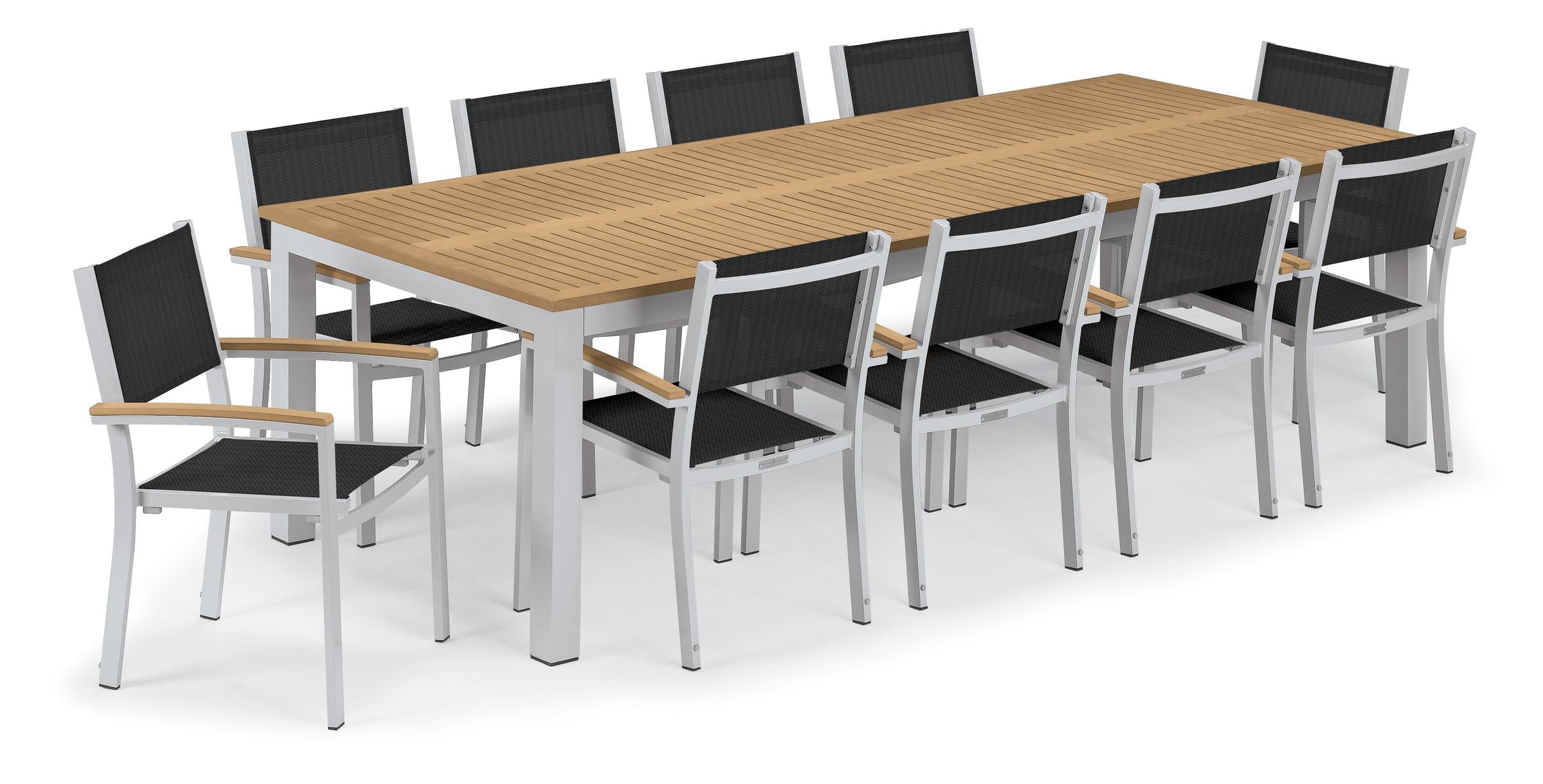 Travira 11-Piece 103"X42" Table And Sling Armchair Dining Set - Powder Coated Aluminum Frame - Tekwood Natural - Ninja Sling