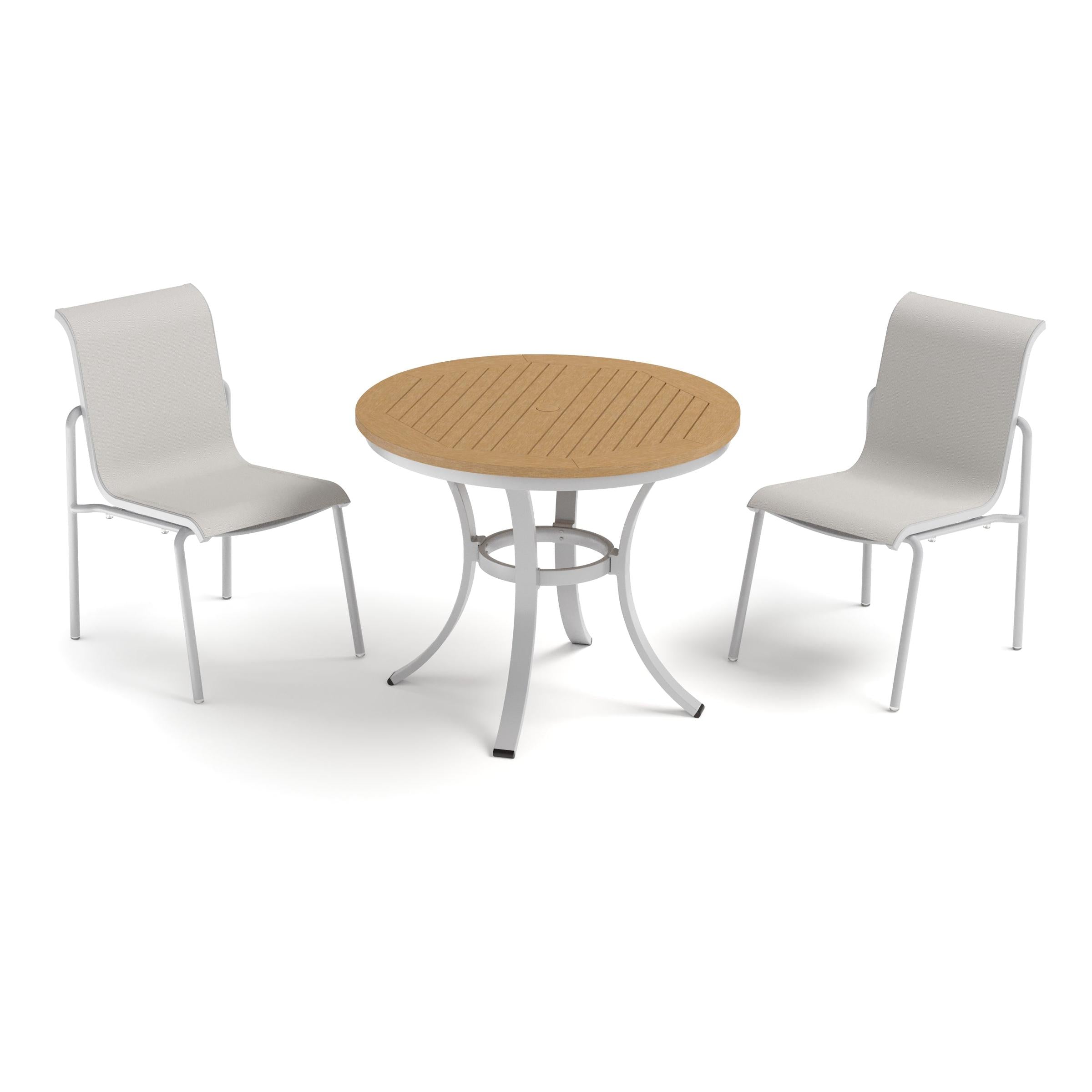 Orso 3-Piece 36" Cafe Bistro Table & Side Chairs Set - Flint - Natural Tekwood Top - Fog Sling