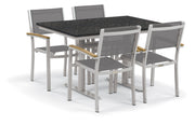 Travira 5-Piece 34X48'' Table And Sling Chair Bistro Set - Titanium Sling - Natural-Tekwood - Charcoal-Lite-Core Top