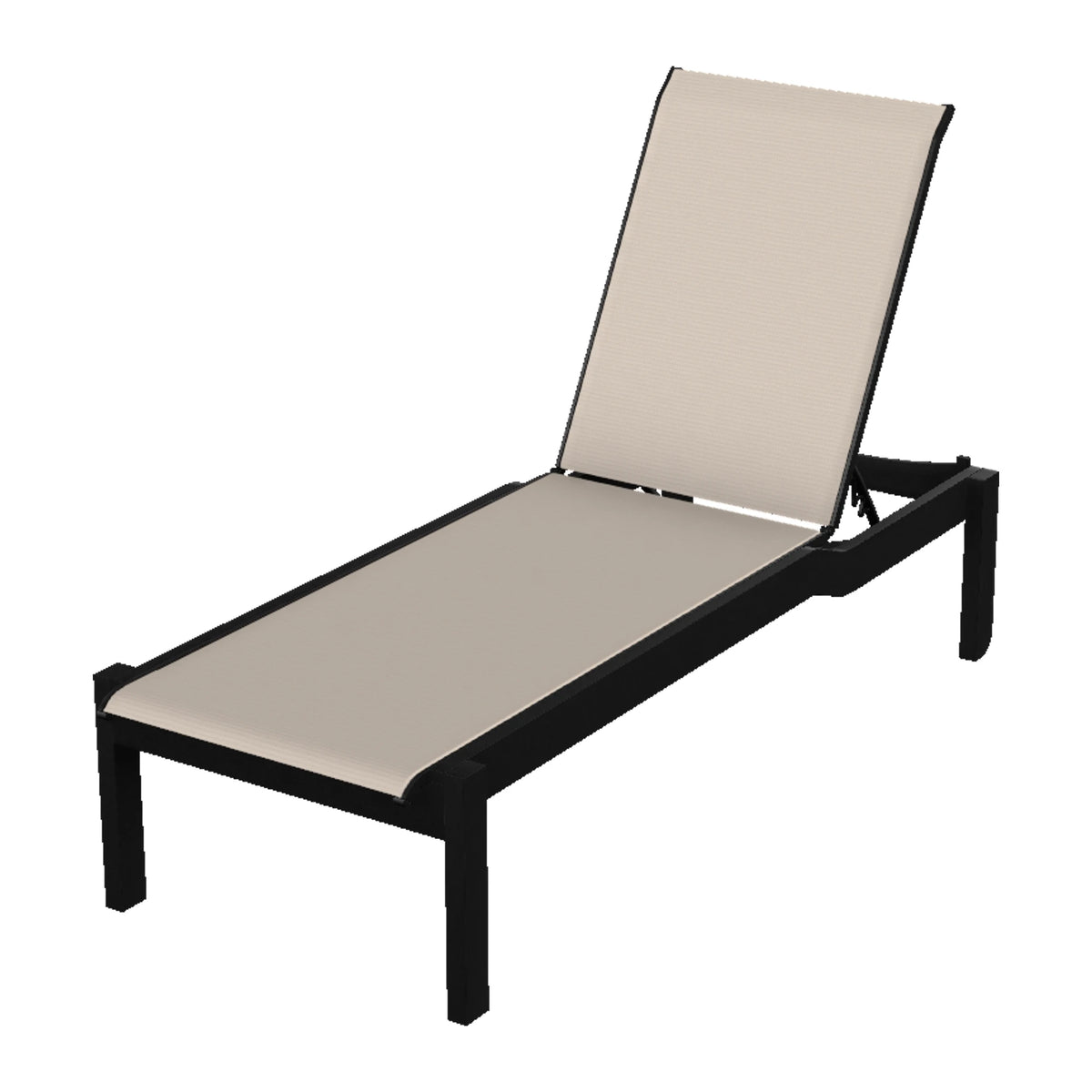 Leeward Sling Armless Chaise w/ Wheels (Long Frame) — Black MGP