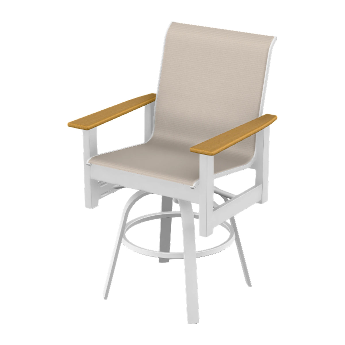 Leeward Sling Balcony Swivel Chair — Snow MGP / Teak Accents