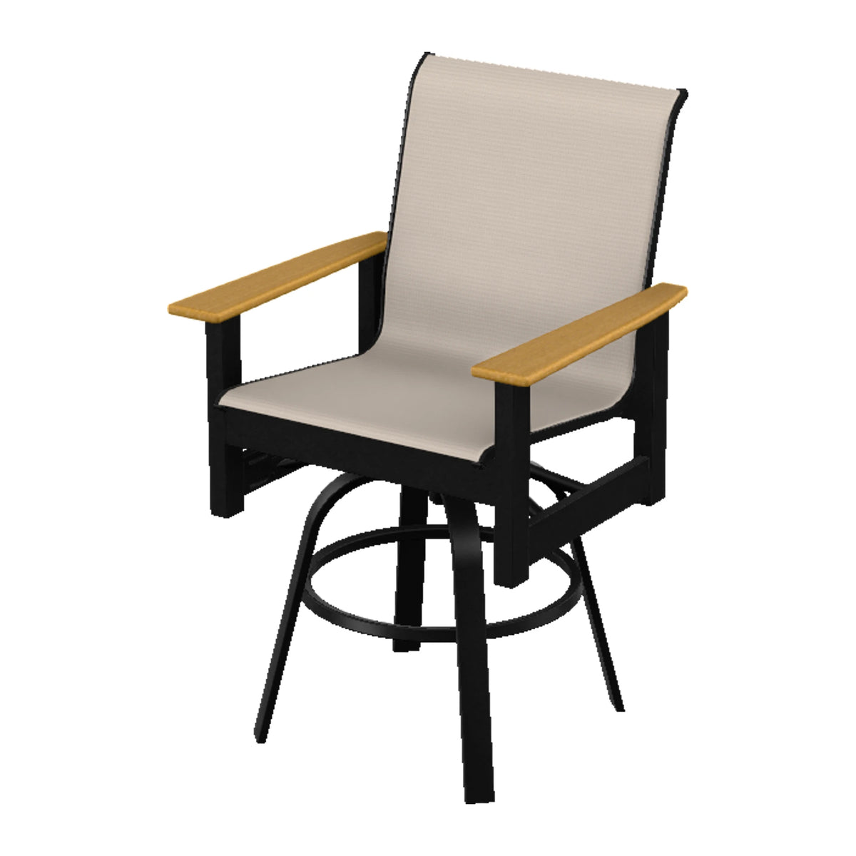 Leeward Sling Balcony Swivel Chair — Black MGP / Teak Accents