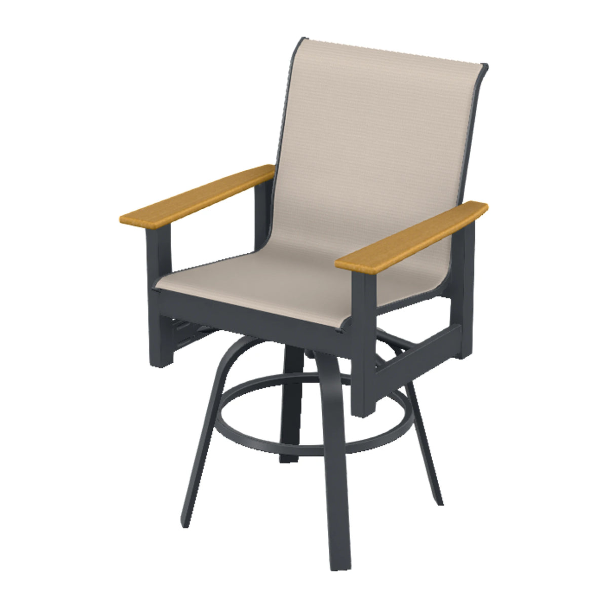 Leeward Sling Balcony Swivel Chair — Classic Graphite MGP / Teak Accents
