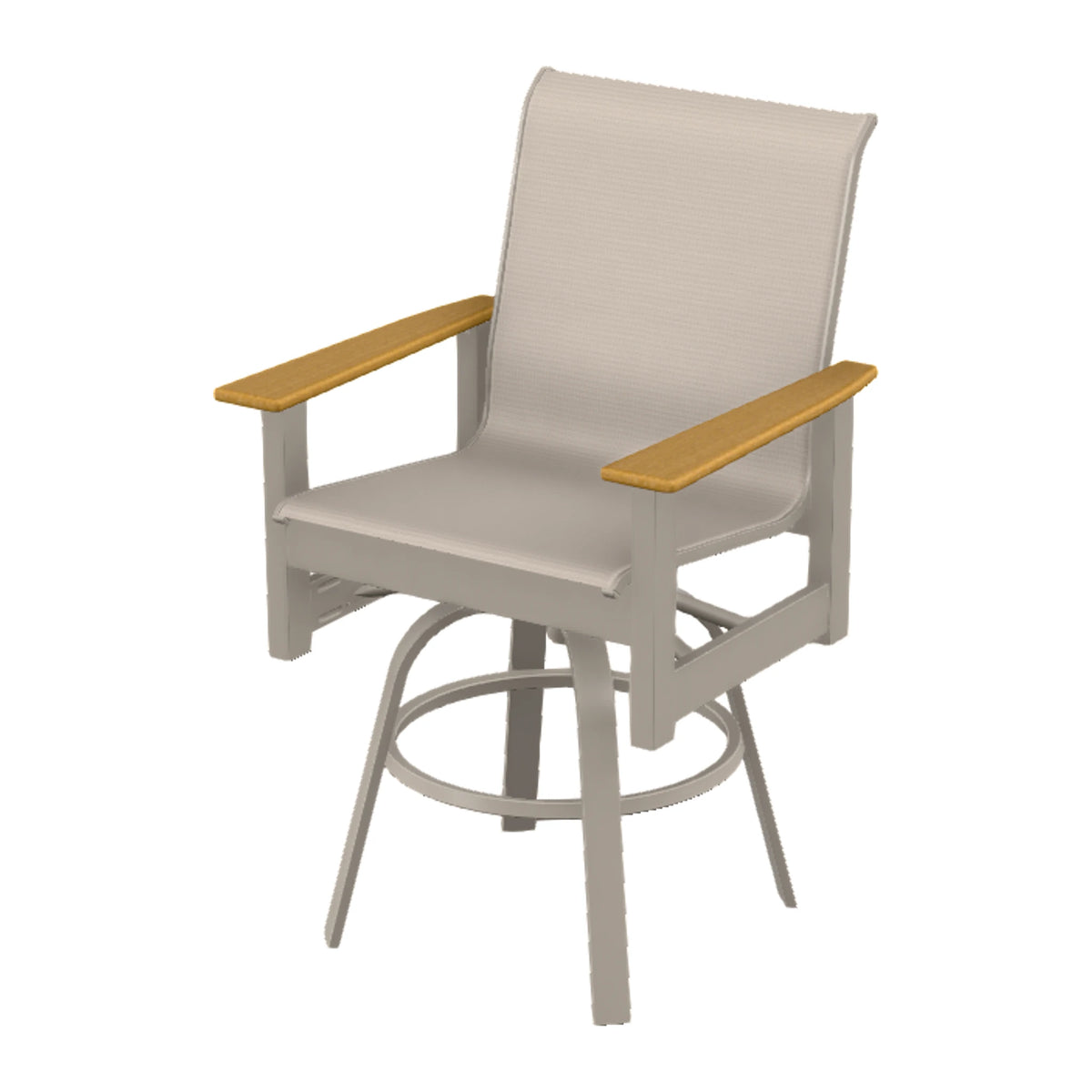Leeward Sling Balcony Swivel Chair — Warm Grey MGP / Teak Accents