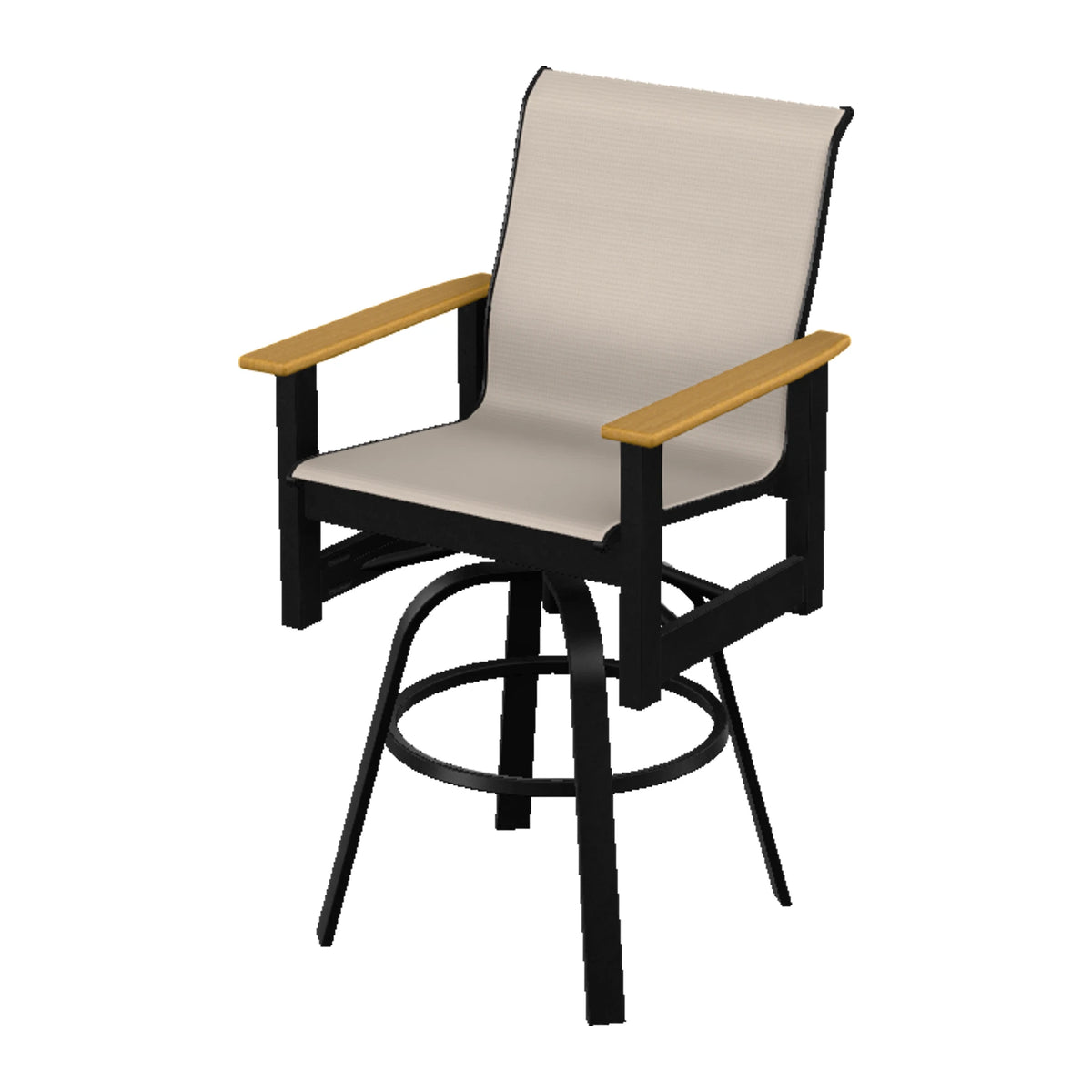 Leeward Sling Bar Swivel Chair — Black MGP / Teak Accents