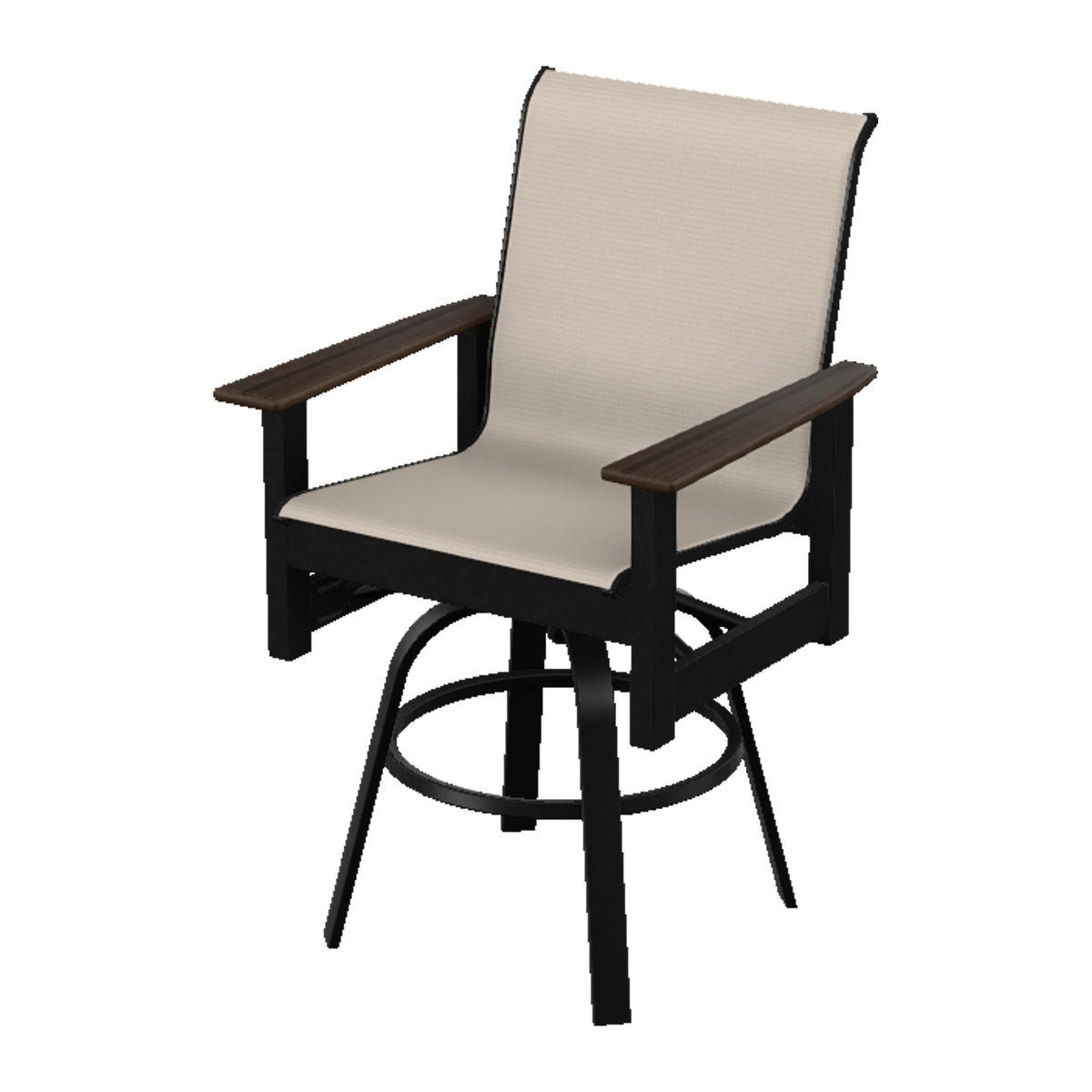 Leeward Sling Balcony Swivel Chair — Black MGP / Chestnut Accents