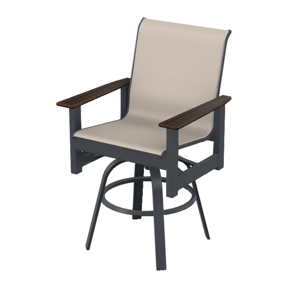 Leeward Sling Balcony Swivel Chair — Classic Graphite MGP / Chestnut Accents