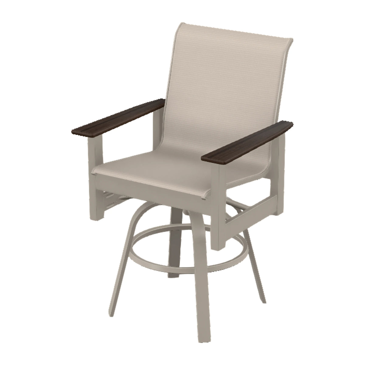 Leeward Sling Balcony Swivel Chair — Warm Grey MGP / Chestnut Accents