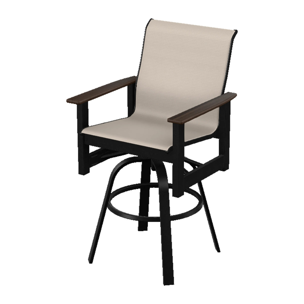 Leeward Sling Bar Swivel Chair — Black MGP / Chestnut Accents