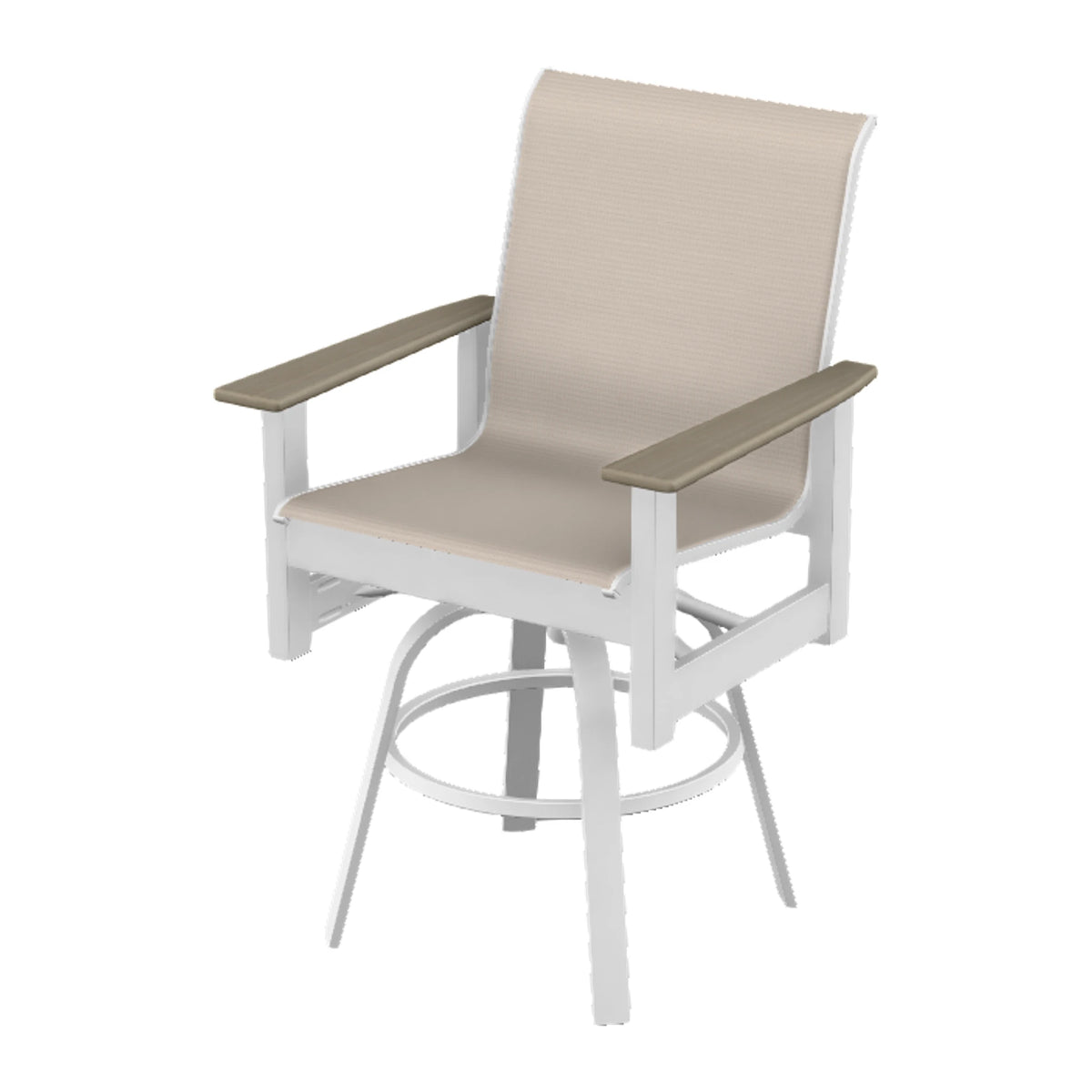 Leeward Sling Balcony Swivel Chair — Snow MGP / Weathered Wood Accent