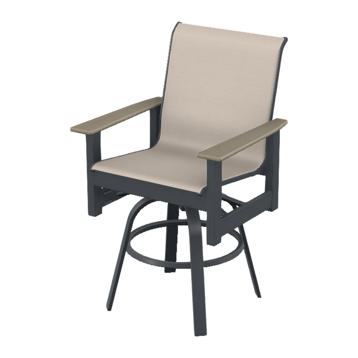 Leeward Sling Balcony Swivel Chair — Classic Graphite MGP / Weathered Wood Accent