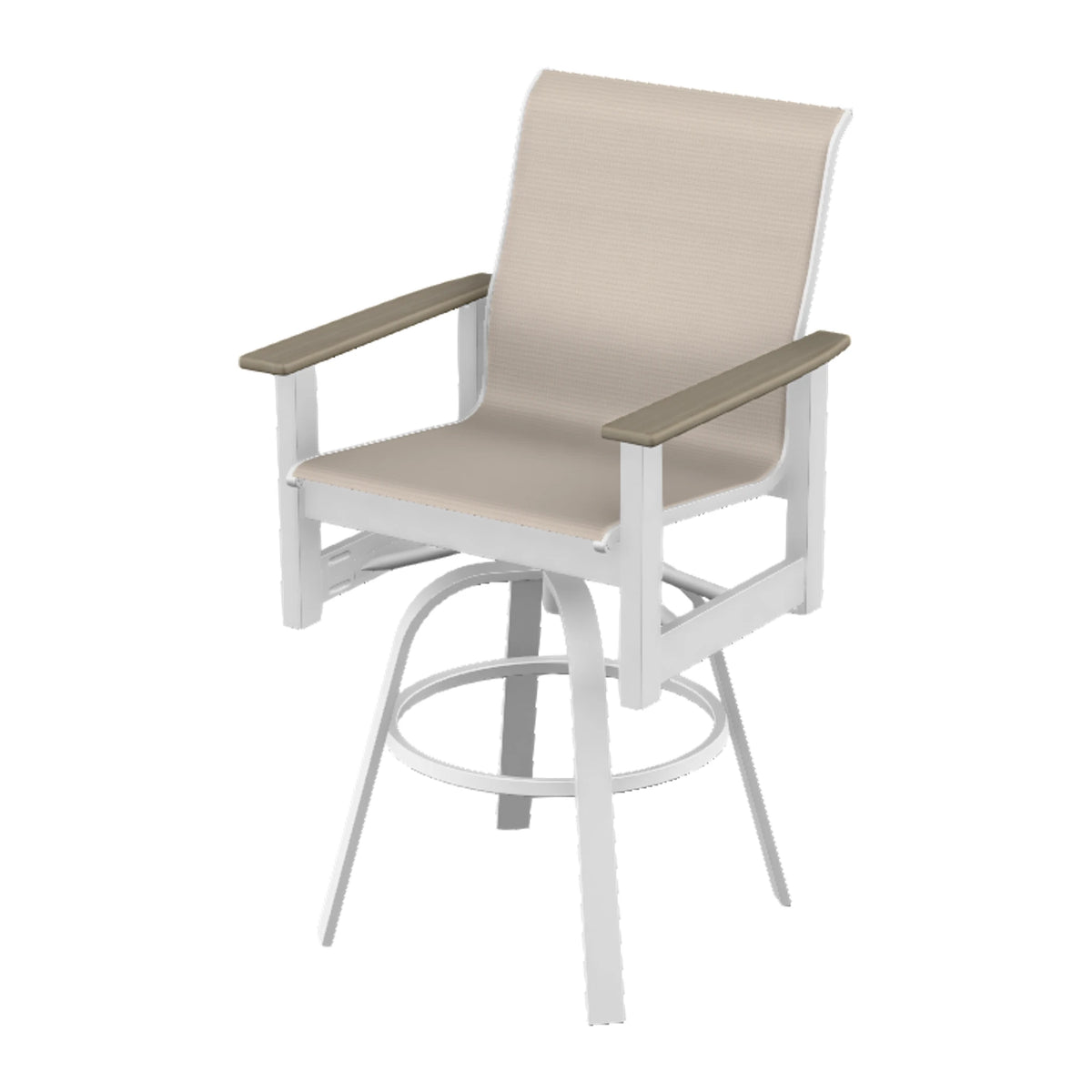 Leeward Sling Bar Swivel Chair — Snow MGP / Weathered Wood Accent