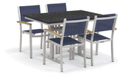 Travira 5-Piece 34X48'' Table And Sling Chair Bistro Set - Ink-Pen Sling - Natural Tekwood - Charcoal Lite-Core Top