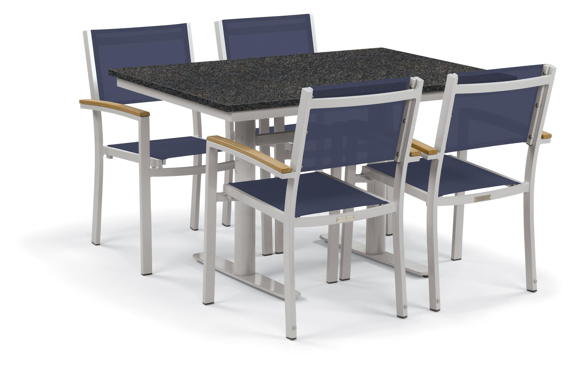 Travira 5-Piece 34X48'' Table And Sling Chair Bistro Set - Ink-Pen Sling - Natural Tekwood - Charcoal Lite-Core Top