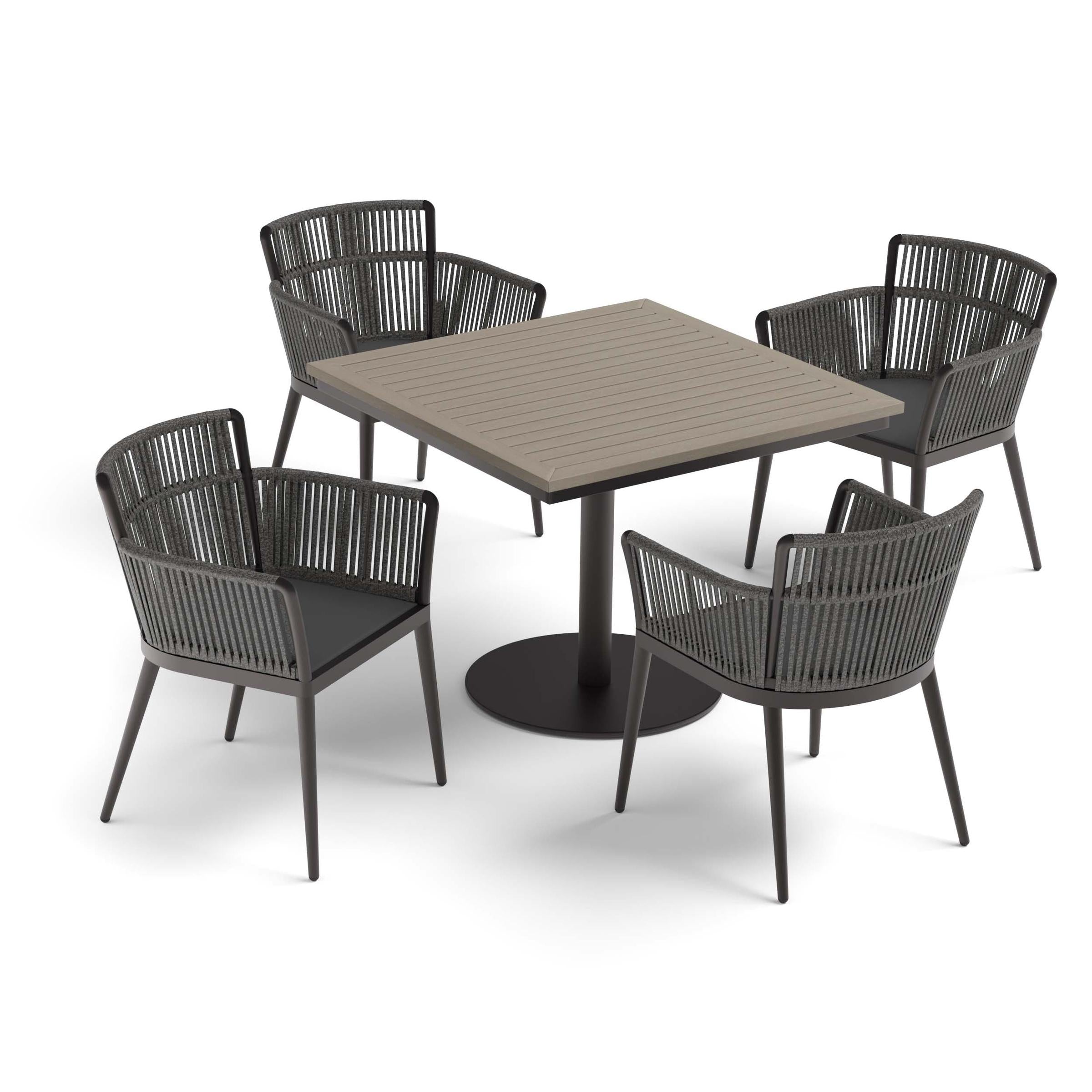 Nette 5-Piece 36" Square Dining Table & Armchairs Set - Vintage Tekwood Top - Carbon Ninja Seat - Pewter Strap