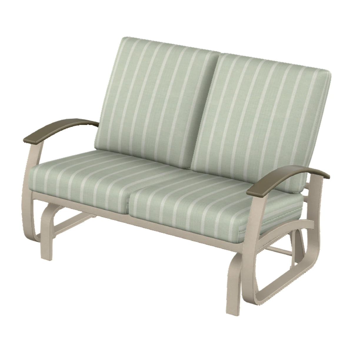 Belle Isle Cushion Loveseat Glider — Desert Sand PC / Beachwood Accents