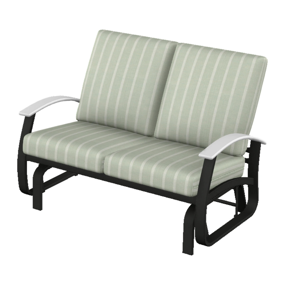 Belle Isle Cushion Loveseat Glider — Black PC / Snow Accents