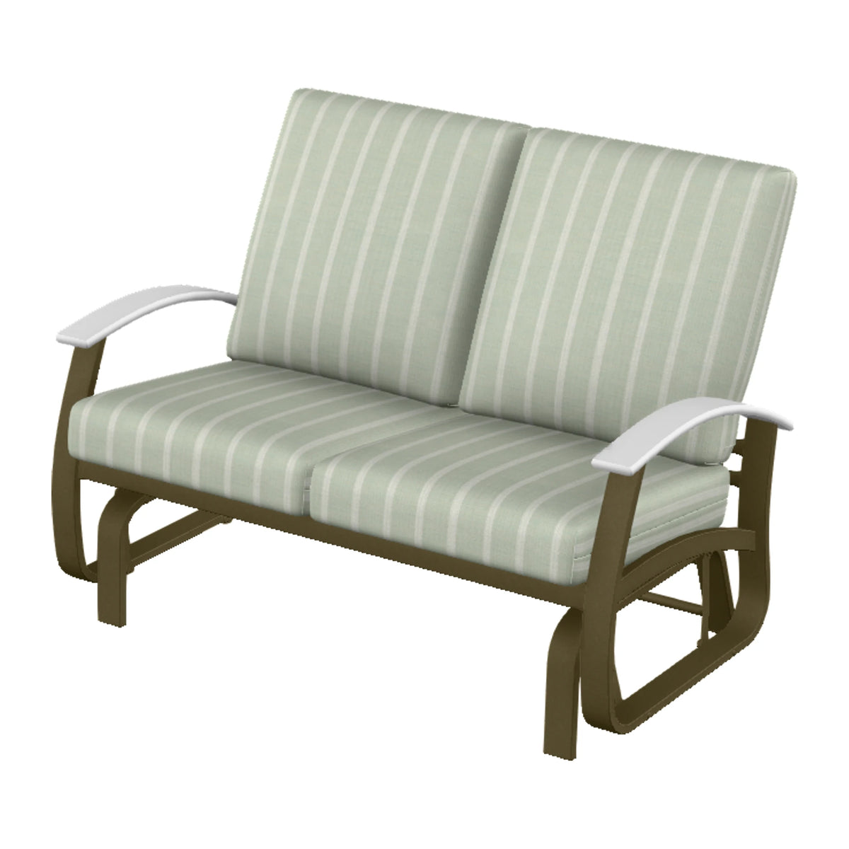 Belle Isle Cushion Loveseat Glider — Beachwood PC / Snow Accents
