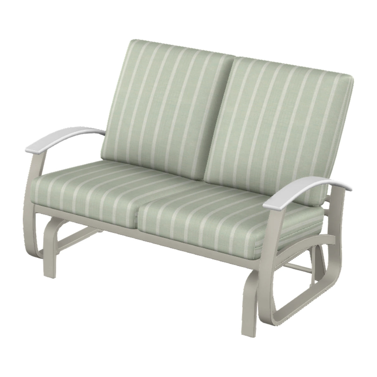 Belle Isle Cushion Loveseat Glider — Warm Grey PC / Snow Accents