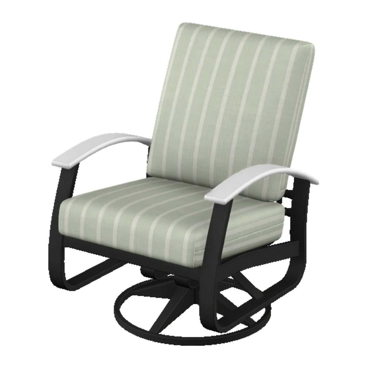 Belle Isle Cushion Swivel Rocker — Black PC / Snow Accents