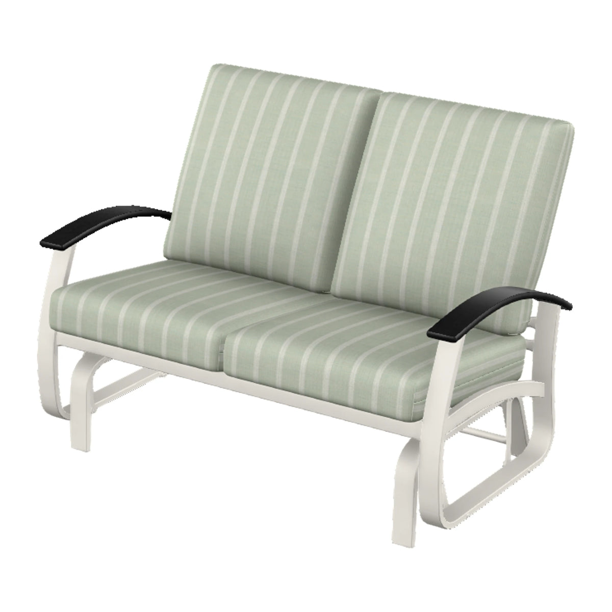 Belle Isle Cushion Loveseat Glider — Snow PC / Black Accents