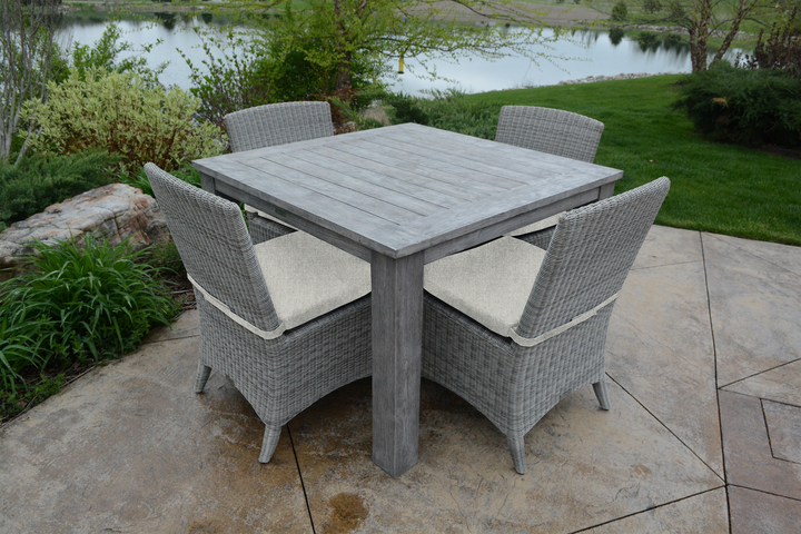 Three Birds 44" Square Dining Set w/ Gray Bella Chairs