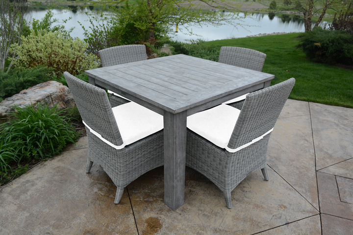 Three Birds 44" Square Dining Set w/ Gray Bella Chairs