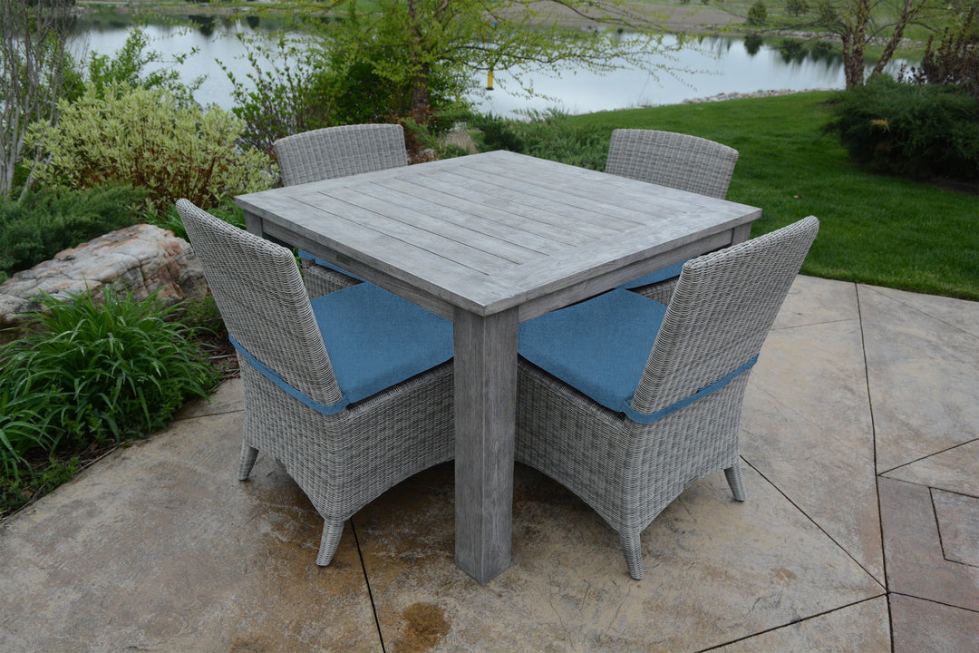 Three Birds 44" Square Dining Set w/ Gray Bella Chairs