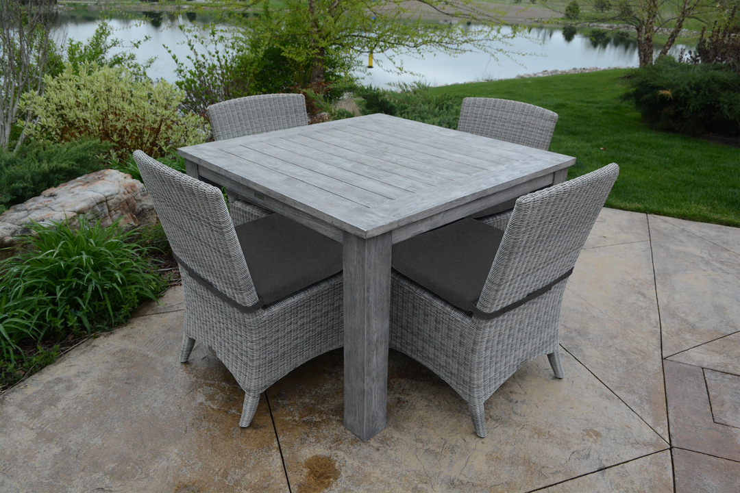 Three Birds 44" Square Dining Set w/ Gray Bella Chairs