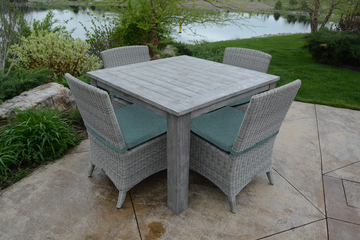 Three Birds 44" Square Dining Set w/ Gray Bella Chairs