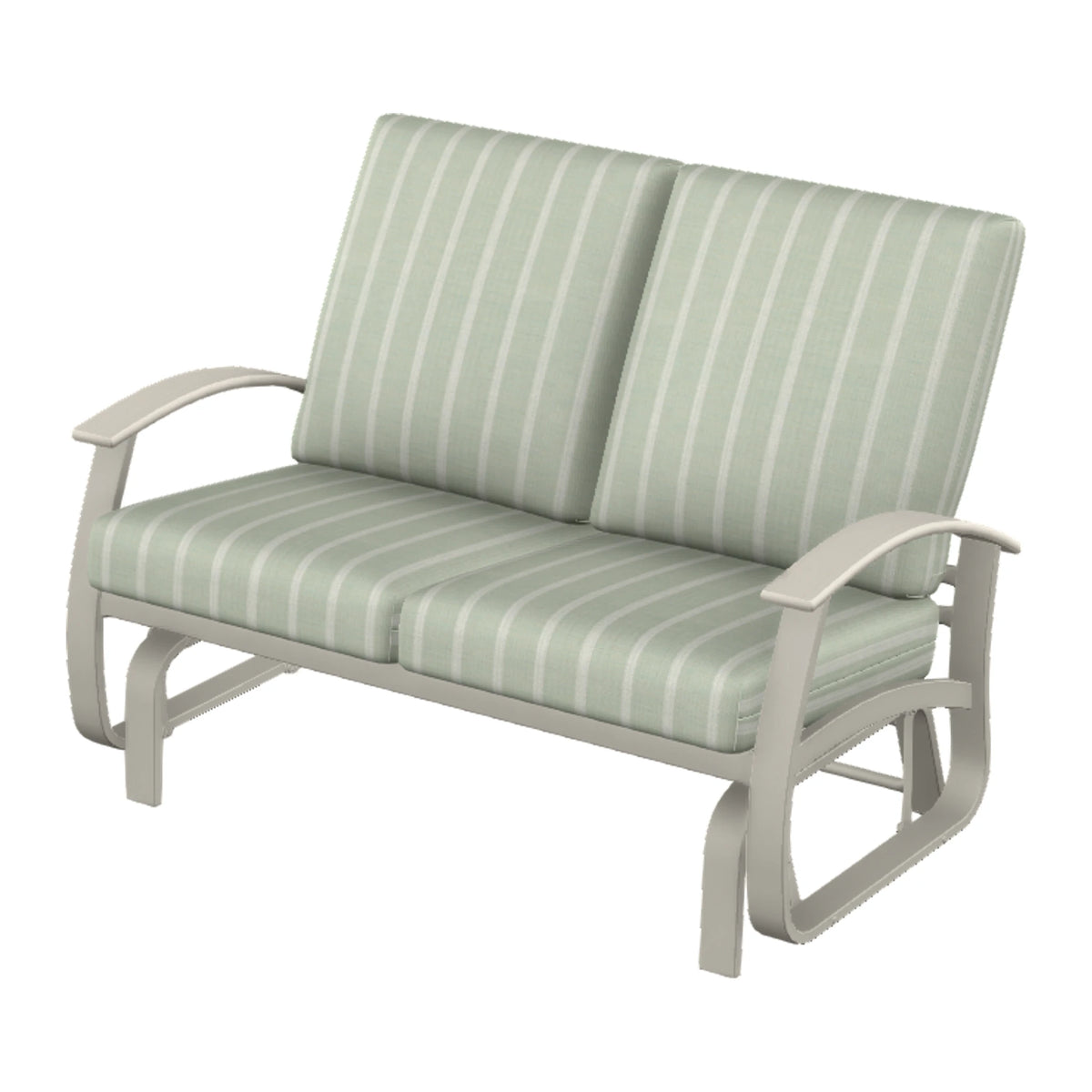 Belle Isle Cushion Loveseat Glider — Warm Grey PC / Laguna Accents
