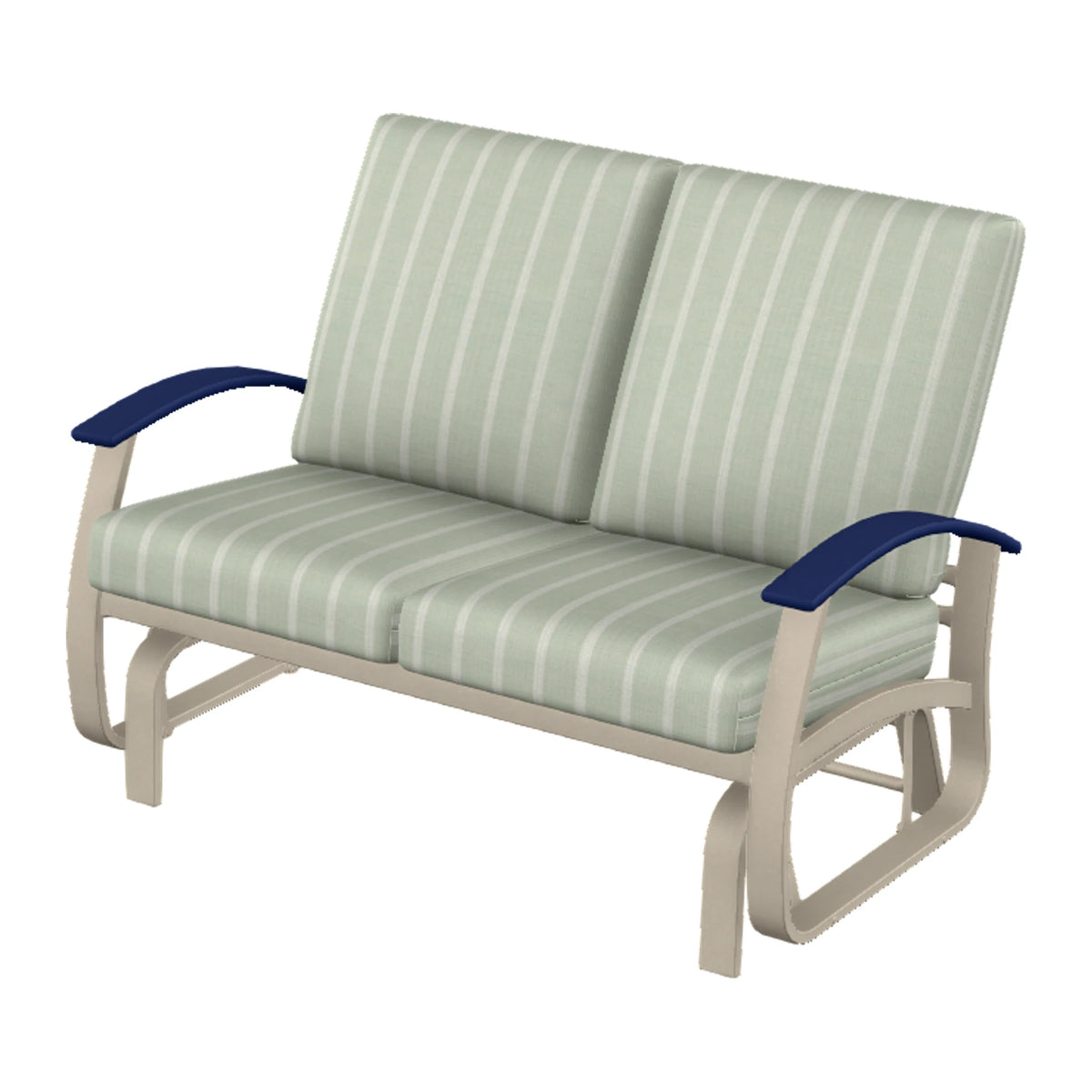 Belle Isle Cushion Loveseat Glider — Desert Sand PC / Navy Accents