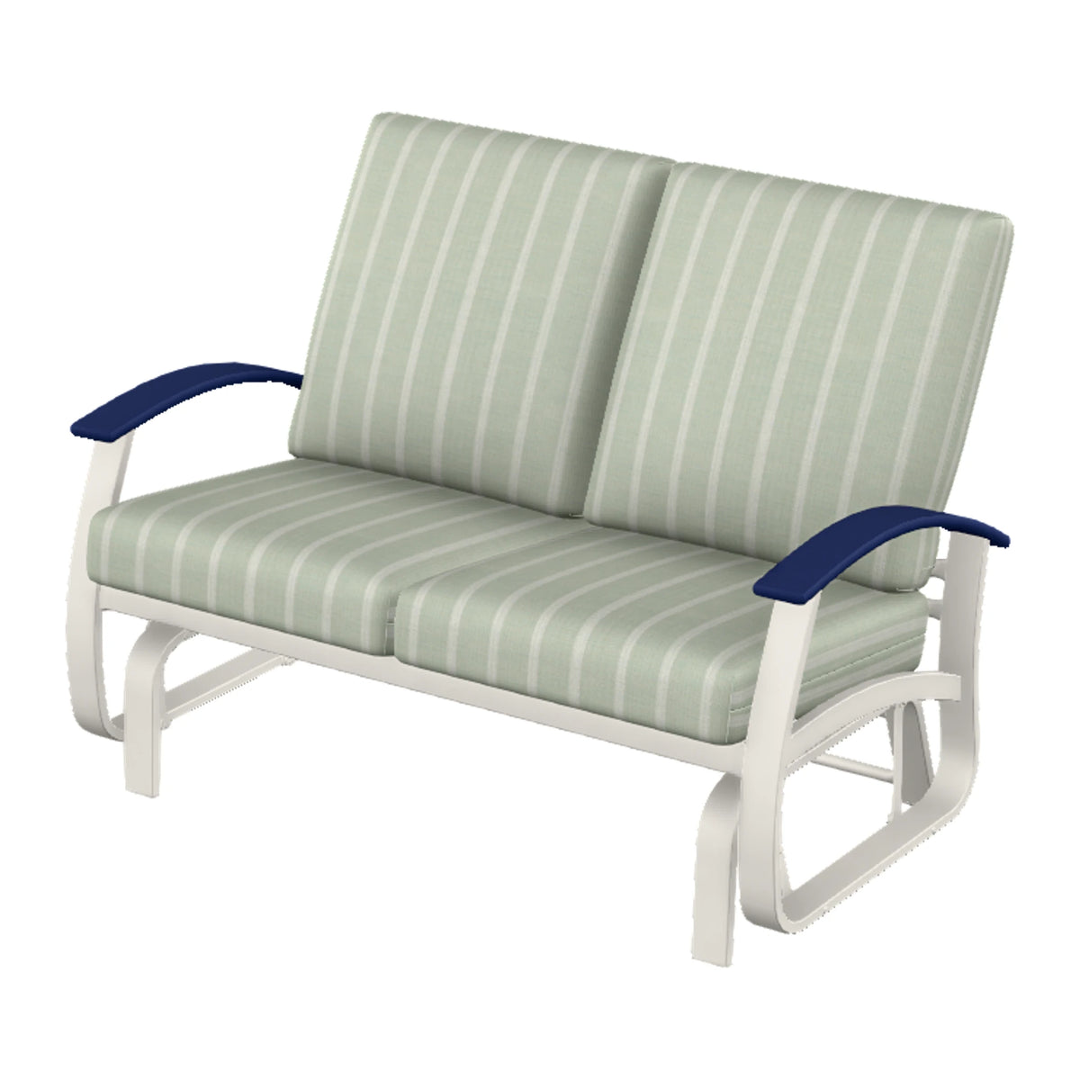 Belle Isle Cushion Loveseat Glider — Snow PC / Navy Accents