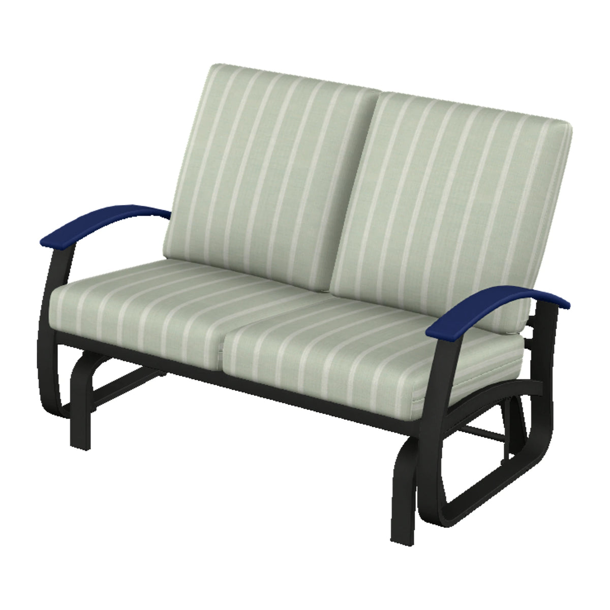 Belle Isle Cushion Loveseat Glider — Black PC / Navy Accents
