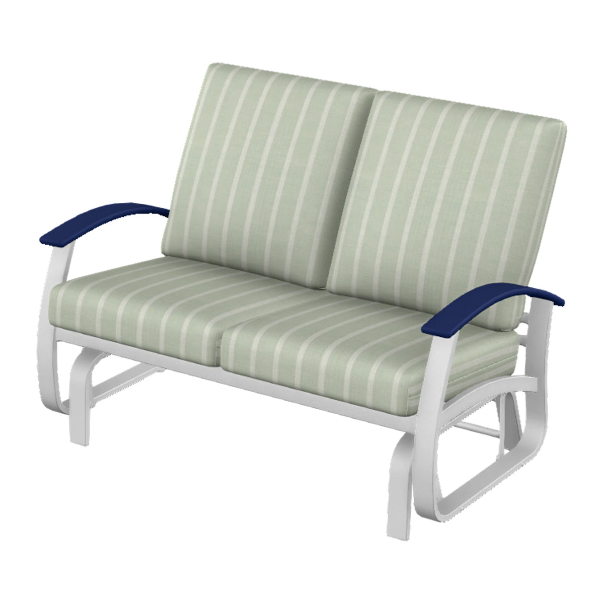 Belle Isle Cushion Loveseat Glider — White Txt PC / Navy Accents