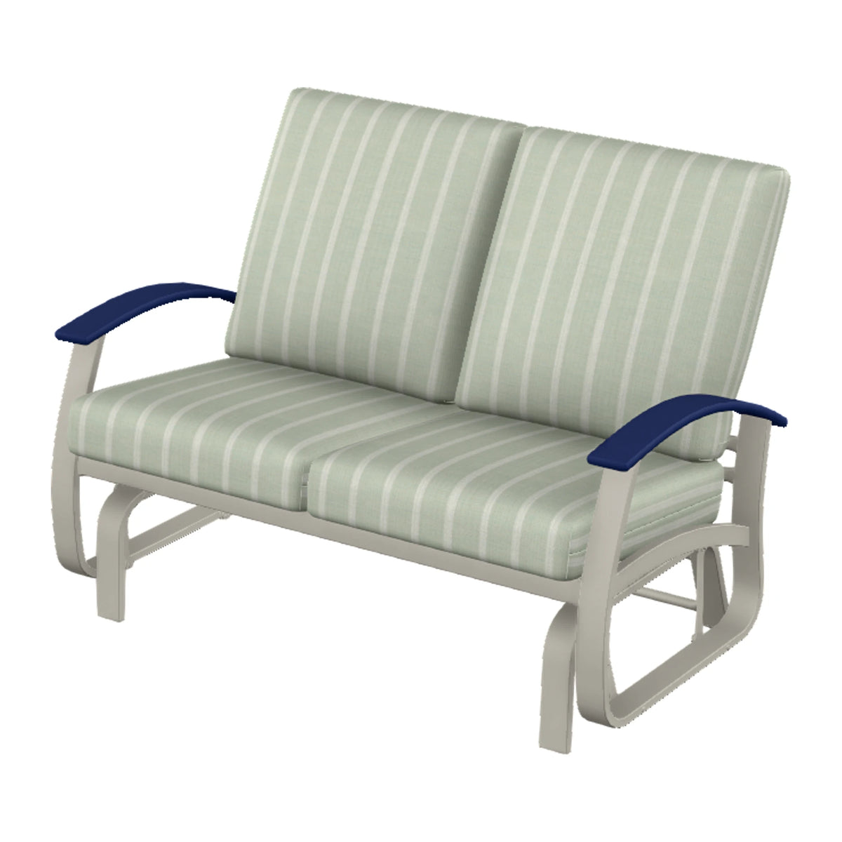 Belle Isle Cushion Loveseat Glider — Warm Grey PC / Navy Accents