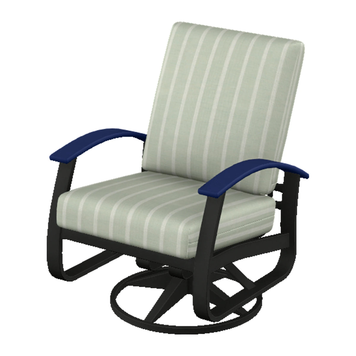 Belle Isle Cushion Swivel Rocker — Black PC / Navy Accents
