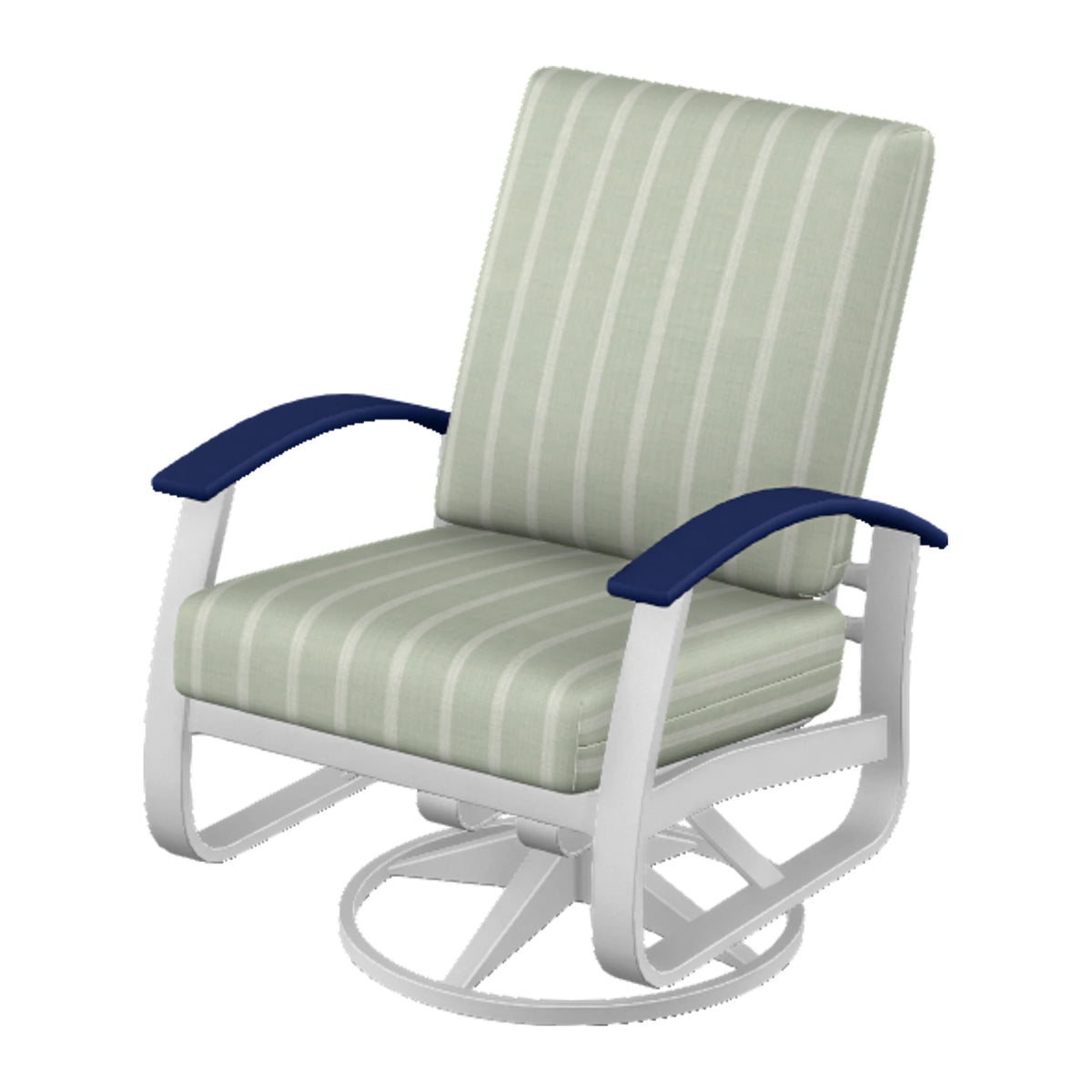Belle Isle Cushion Swivel Rocker — White Txt PC / Navy Accents