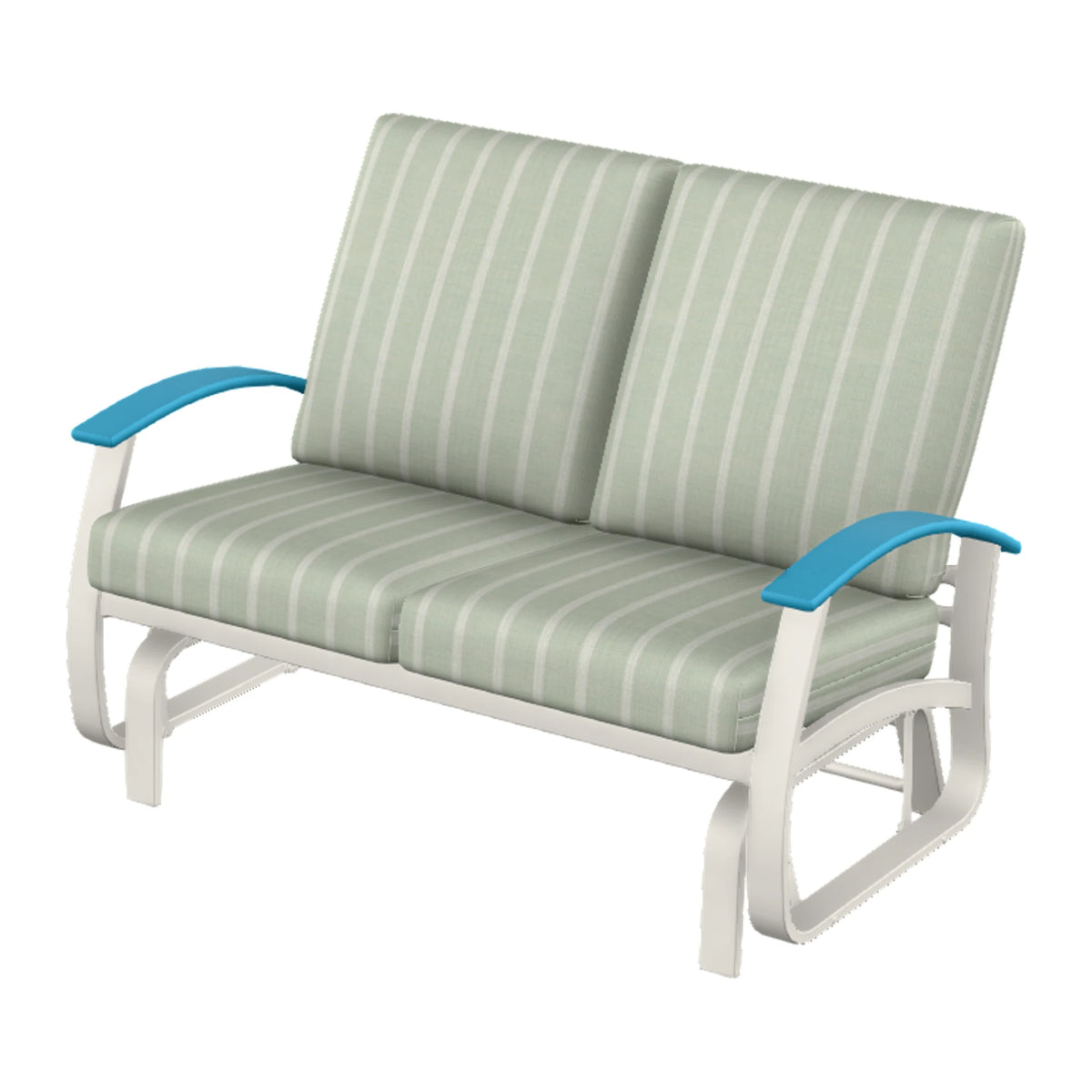 Belle Isle Cushion Loveseat Glider — Snow PC / Aqua Accents