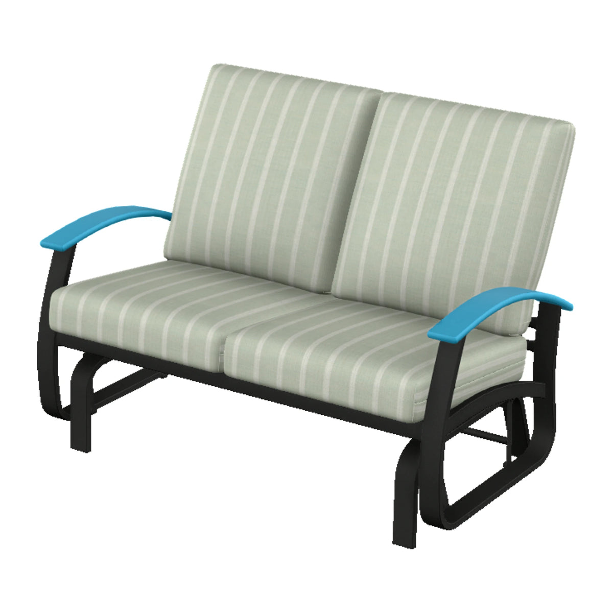 Belle Isle Cushion Loveseat Glider — Black PC / Aqua Accents