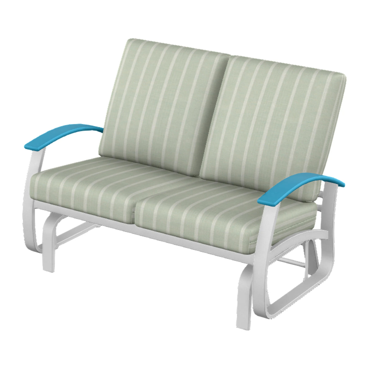 Belle Isle Cushion Loveseat Glider — White Txt PC / Aqua Accents