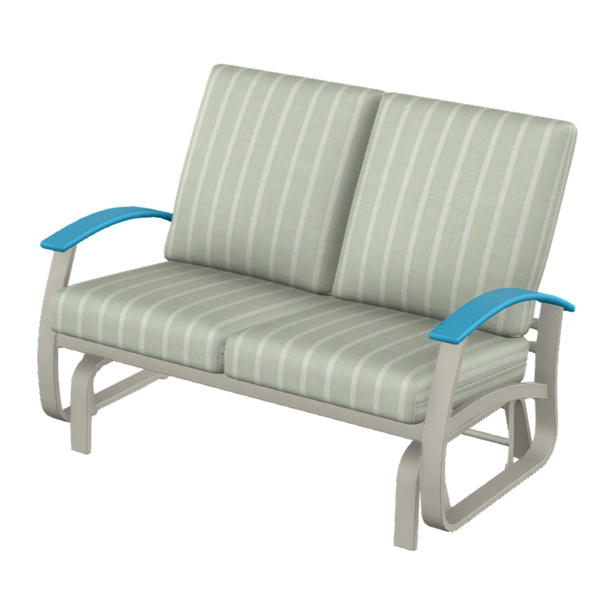 Belle Isle Cushion Loveseat Glider — Warm Grey PC / Aqua Accents